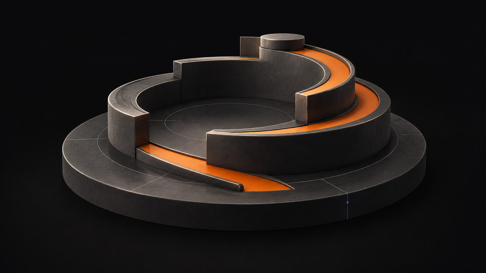 Kustomer conceptual cover: circular rising terraces with an orange path.